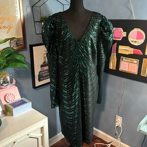 Faeriesty green & black sequin cocktail dress